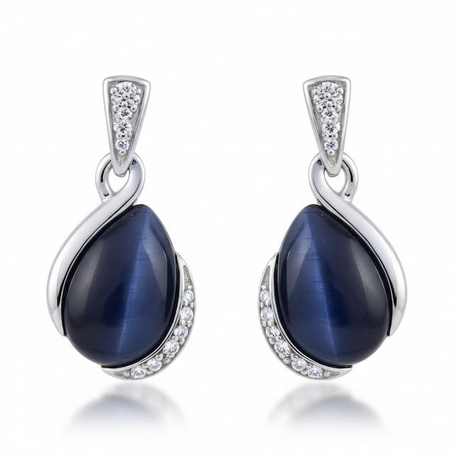 Imagen del productoPENDIENTES PLATA 925MM OJO DE GATO AZUL