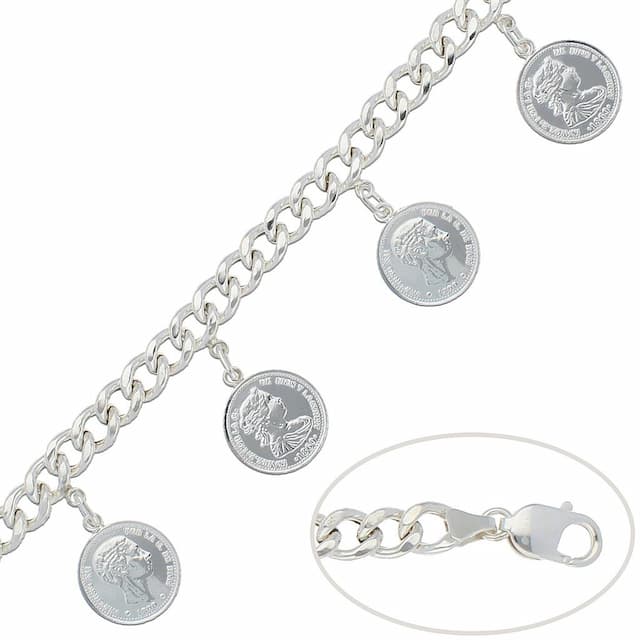 Imagen del producto PULSERA MONEDAS BARBADA HUECA PLATA 925MM