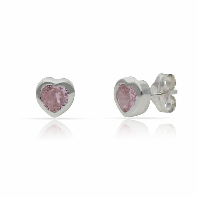 Imagen del productoPENDIENTES PLATA 925MM CORAZON PIEDRA ROSA - 6MM