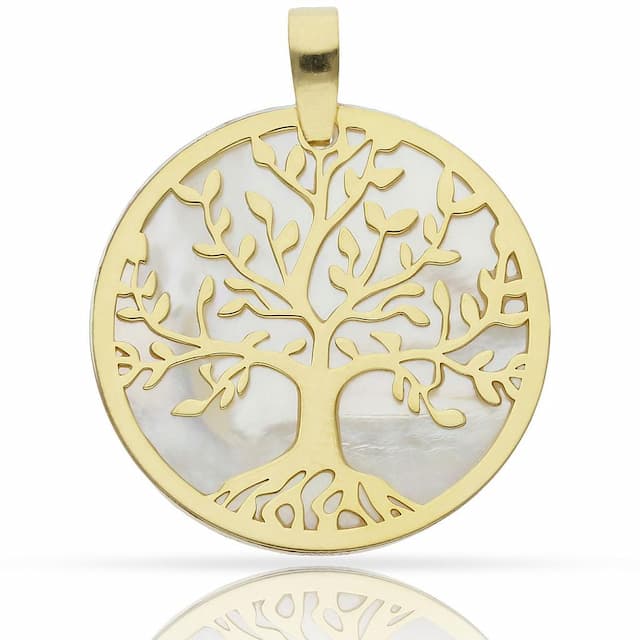 Imagen del producto COLGANTE PLATA CHAPADA ORO ARBOL DE LA VIDA NACAR - 40MM