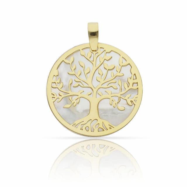 Imagen del producto COLGANTE PLATA CHAPADA ORO ARBOL DE LA VIDA NACAR - 25MM