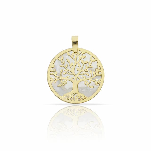 Imagen del producto COLGANTE PLATA CHAPADA ORO ARBOL DE LA VIDA NACAR  - 18MM