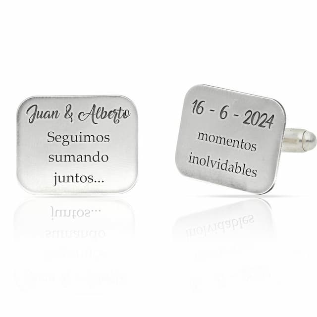 Imagen del producto GEMELOS RECTANGULARES PLATA 925MM NOMBRES + FECHA