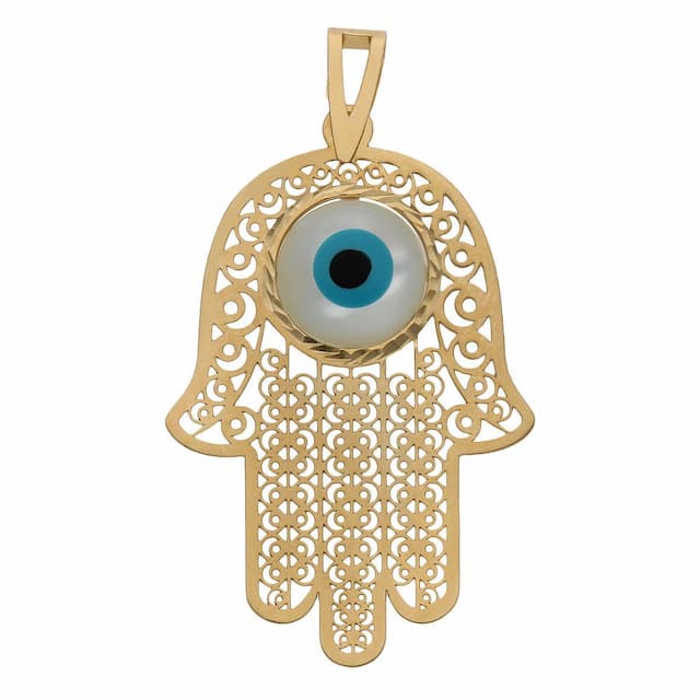 Imagen del productoCOLGANTE ORO 18KL MANO DE FATIMA + OJO TURCO