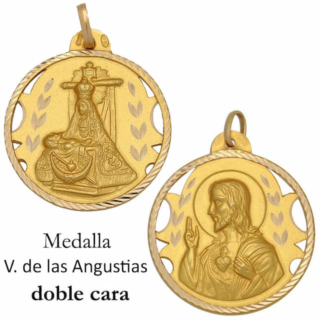 Imagen del productoMEDALLA ORO 18KL V. DE LAS ANGUSTIAS + SAGRADO CORAZON - 28MM